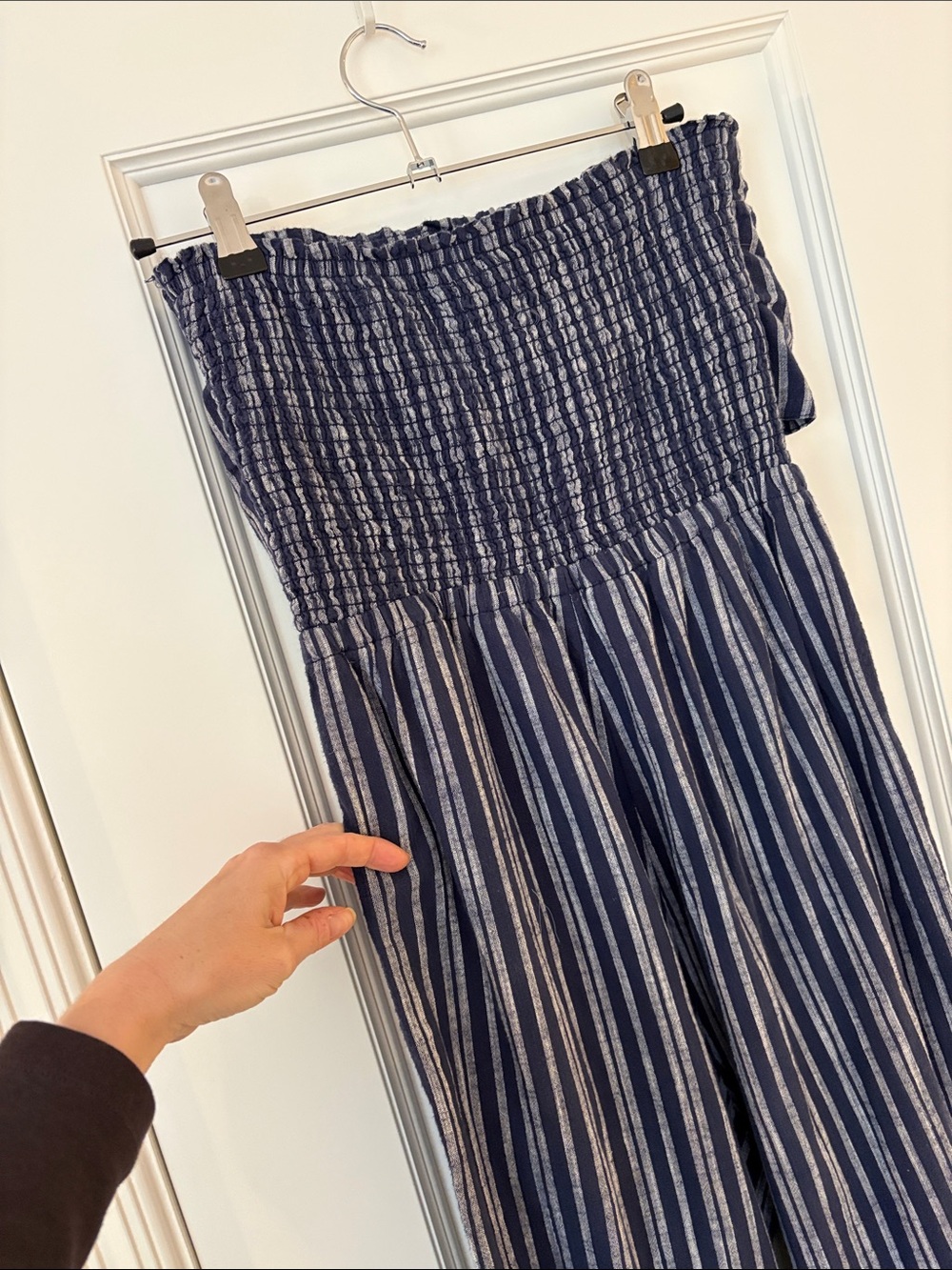 Aerie Navy and White Striped Strapless Jumpsuit with Cute Tie Bust - Picture 7 of 11